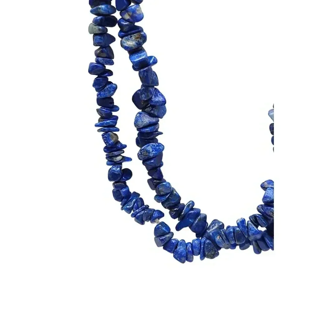 Blue Lapis Lazuli Bead Beaded Chips Long Strand Necklace Vintage No Clasp